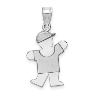 14k White Gold Small Boy w/Hat on Left Engravable Charm - XK-03D89625-1426