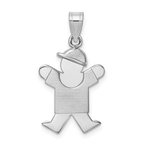 14k White Gold Small Boy w/Hat on Right Engravable Charm - XK-4DB35BB8-2972