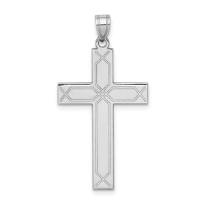 14k White Gold Solid Laser Etched Cross Pendant - XW-5A9EB053-2477