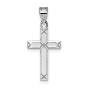 14k White Gold Solid Laser Etched Cross Pendant - XW-6932A248-6580