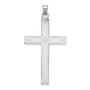 14k White Gold Solid Laser Etched Cross Pendant - XW-8334F56F-6457