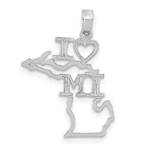 14K White Gold Solid Michigan State Pendant