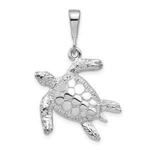 14k White Gold Solid Polished Open-Backed Sea Turtle Pendant - D1-6BD394E2-4719