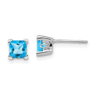14k White Gold Square Blue Topaz Earrings