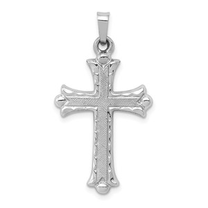 14K White Gold Textured and Polished Fleur de lis Cross Pendant - XR-9C7EC132-8547
