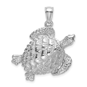 14K White Gold Textured Sea Turtle Charm - K7-98BC209A-7456