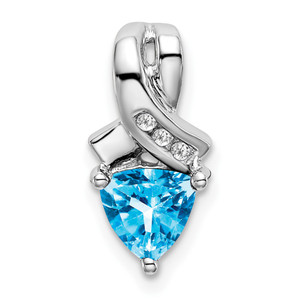 14k White Gold Trillion Blue Topaz and Diamond Pendant