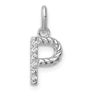 14k White Gold Twisted .05 ct. Diamond Initial P Charm
