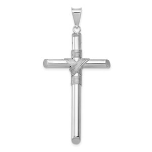 14K White Gold w/Center Wrap Tube Cross Pendant - K6-CBA4B064-4031