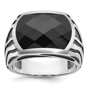 14k White Gold with Black Rhodium IBGoodman Men's Onyx Complete Ring - B8-964E8553-3648