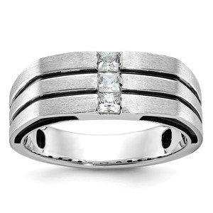 14k White Gold with Black Rhodium IBGoodman Men's Satin 1/3 carat Diamond Complete Ring