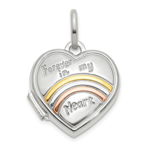 14K White Gold with Rose and Yellow Plating FOREVER IN MY HEART 15mm Heart Locket