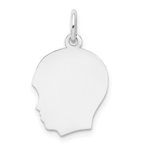 14k White Plain Medium.011 Depth Facing Left Engravable Boy Charm - XW-4CAF40BA-2757