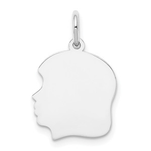 14k White Plain Medium.011 Depth Facing Left Engravable Girl Charm - XW-57A2BD32-5984