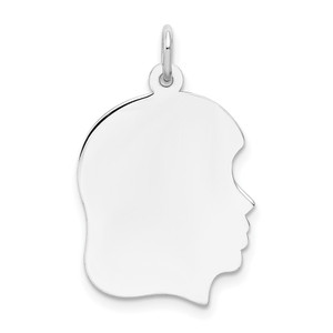 14k White Plain Medium.018 Depth Facing Right Engravable Girl Charm - XW-18BF0EE8-5700