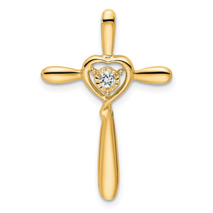 14k White Topaz Cross w/Heart Chain Slide