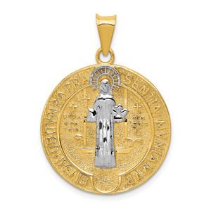 14k With Rhodium Circle St. Benedict Medal Pendant - K5-73CBE7D2-4925