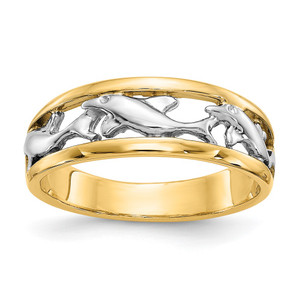 14k With Rhodium Dolphin Ring