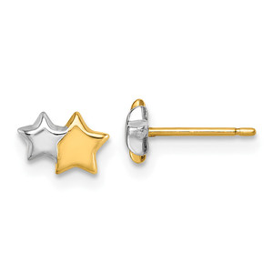 14K with Rhodium Polished Double Star Post Earrings