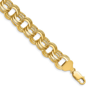 14k 14mm Solid Triple Link 8.5 inch Charm Bracelet
