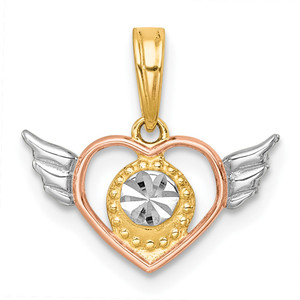 14k with White Rhodium and Rose-tone Heart With Wings Charm
