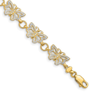 14k with White Rhodium Butterfly 7 inch Bracelet