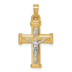 14k with White Rhodium Polished and Textured INRI Crucifix Cross Pendant - XR-56863E8C-9392