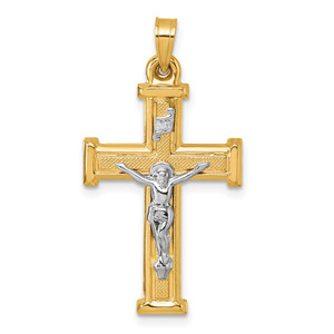 14k with White Rhodium Polished and Textured INRI Crucifix Cross Pendant - XR-5A0FD404-9100