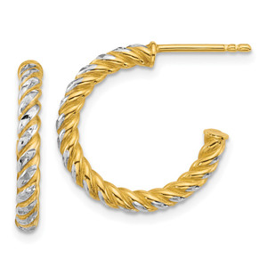 14k with White Rhodium Polished Diamond-cut Twisted 2.75mm Tube C-Hoop Post Earrings - TF-3DE0C8FD-6118