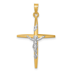 14k with White Rhodium Polished INRI Crucifix Cross Pendant - XR-8A67360E-8765