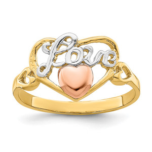 14k Yellow and Rose Gold w/Rhodium Love Heart Ring - K2-33DBFAAF-9785