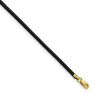 14k Yellow Clasp 2mm 16 inch Black Leather Cord Necklace