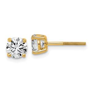 14k Yellow Gold 1 1/2 ctw Lab Grown Diamond VS+ F+ Round 4 Prong Standard Wt Screwback Stud Earrings