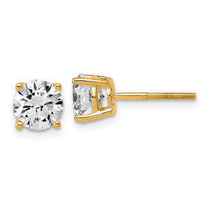 14k Yellow Gold 2 ctw Lab Grown Diamond VS/SI+ G+ Round 4 Prong Standard Wt Screwback Stud Earrings - EM-ADF27FF5-1563