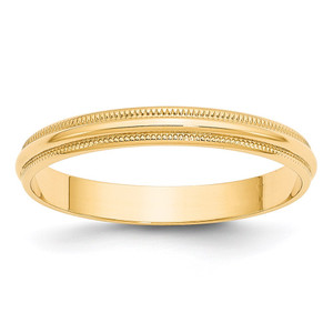 14k Yellow Gold 3mm Lightweight Milgrain Half Round Wedding Band Size 5