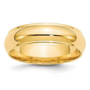 14k Yellow Gold 6mm Half Round with Edge Wedding Band Size 13.5