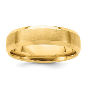 14k Yellow Gold 6mm Heavyweight Comfort Fit Brushed Satin with Polished Beveled Edge Wedding Band Size 8