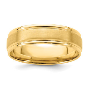 14k Yellow Gold 6mm Lightweight Comfort Fit Brushed Satin/Polished Grooved Edge Wedding Band Size 12