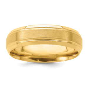 14k Yellow Gold 6mm Lightweight Comfort Fit Brushed Satin/Polished Line Edge Wedding Band Size 8