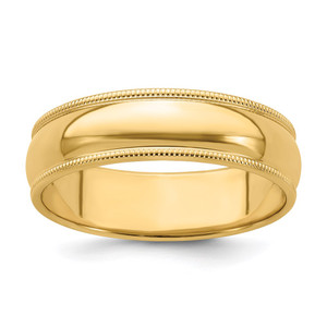 14k Yellow Gold 6mm Milgrain Half Round Wedding Band Size 8.5