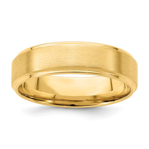 14k Yellow Gold 6mm Standard Weight Comfort Fit Brushed Satin/Polished Stepped Edge Wedding Band Size 10
