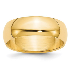 14k Yellow Gold 7mm Half-Round Wedding Band Size 6