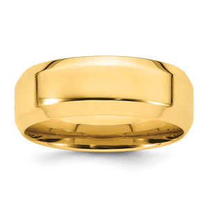 14k Yellow Gold 8mm Beveled Edge Comfort Fit Wedding Band Size 11.5