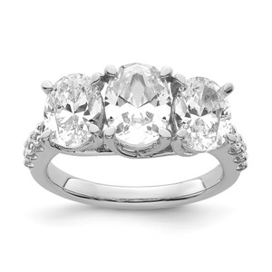 14kw 3-stone Oval Lab Grown VS/SI+ G+ Dia Semi-mount Engagement Ring