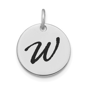14kw Polished Black Enamel Letter W Initial Disk Charm