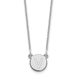 14kw Tiny Circle Block Letter V Initial Necklace