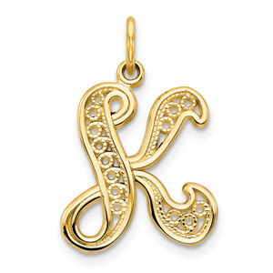 14KY Polished Script Filigree Letter K Initial Pendant
