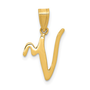 14KY Script Letter V Initial Pendant - YC-86C3EDA8-6428