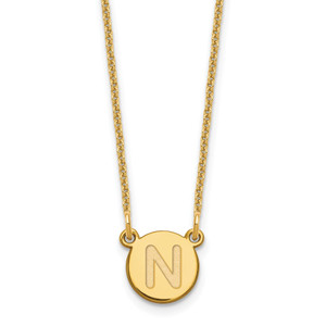 14KY Tiny Circle Block Letter N Initial Necklace