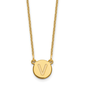 14KY Tiny Circle Block Letter V Initial Necklace